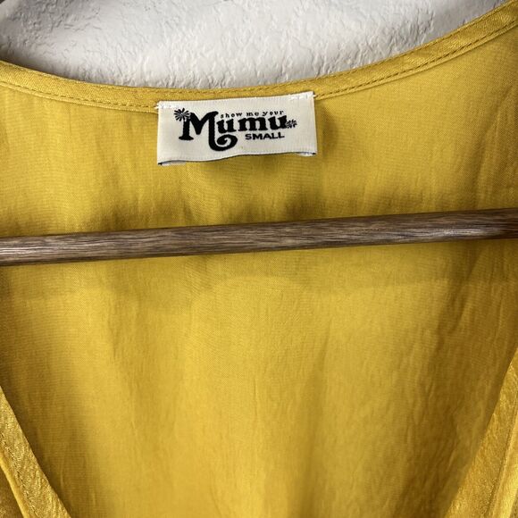 Show Me You Mumu Romper Small Yellow Gia Tie Front Flutter Sleeve Trendy Cute - Picture 6 of 11